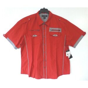 G-Net Shirt Mens Size 5XL (62" Chest) Red Plaid Accents Slim Fit Button Down New